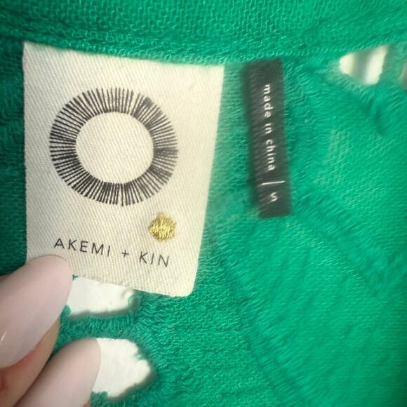 ANTHROPOLOGIE AKEMI + KIN Green Eyelet Floral Tunic Button Up Blouse Beachy Sz S - Picture 8 of 11